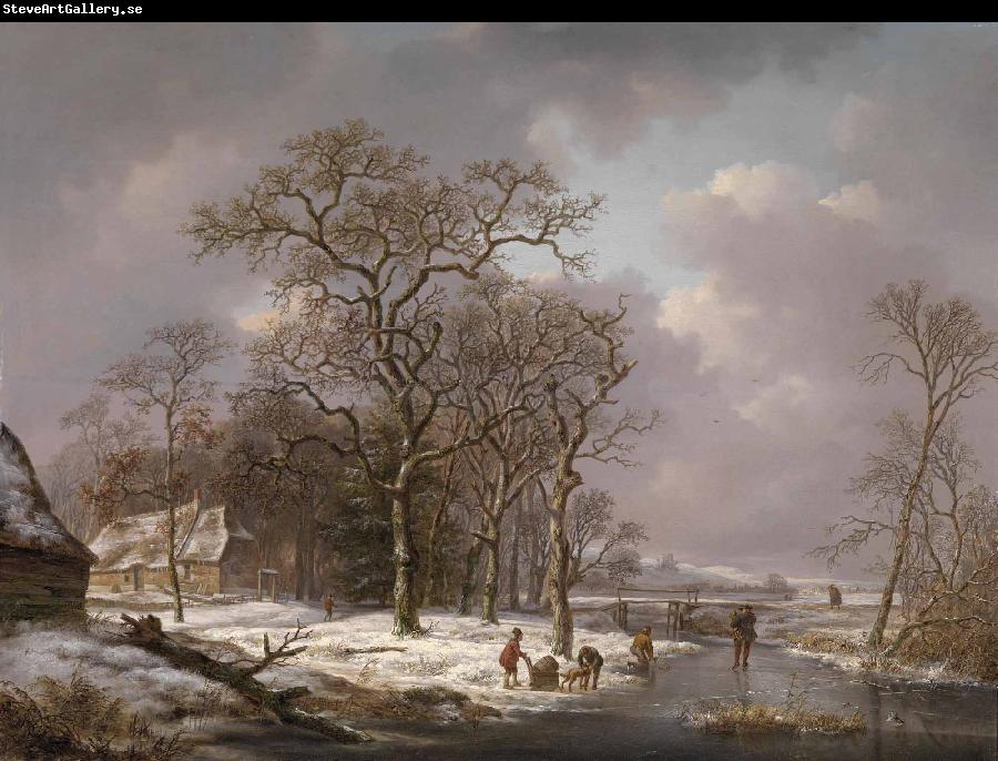 Andreas Schelfhout Figures in a Winter Landscape